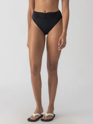 Beach Goddess Excess Shirr Waist Bikini Bottom Black