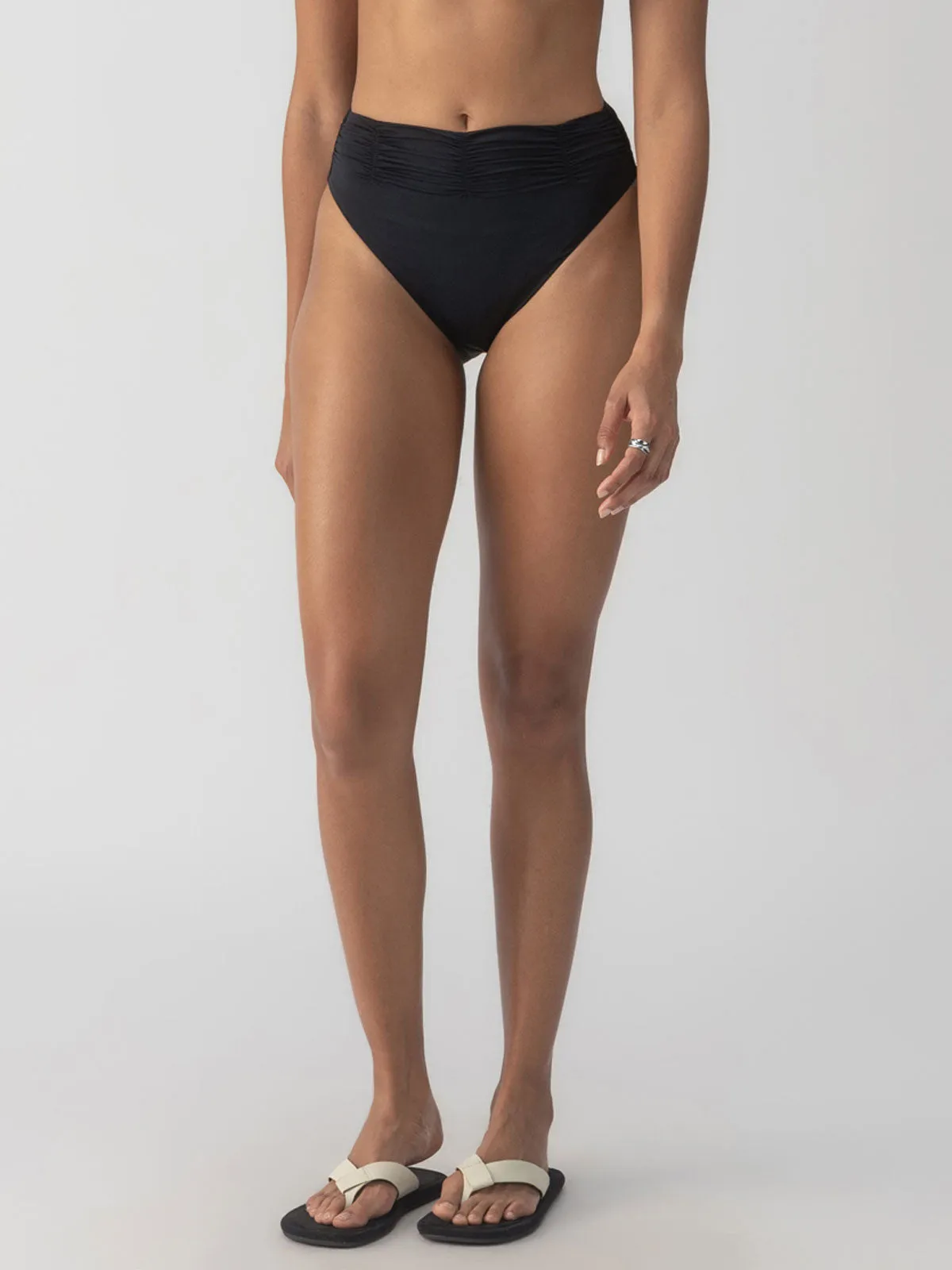 Beach Goddess Excess Shirr Waist Bikini Bottom Black