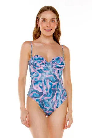 GAIA SATIN PETROL BLUE PRINT ONE PIECE