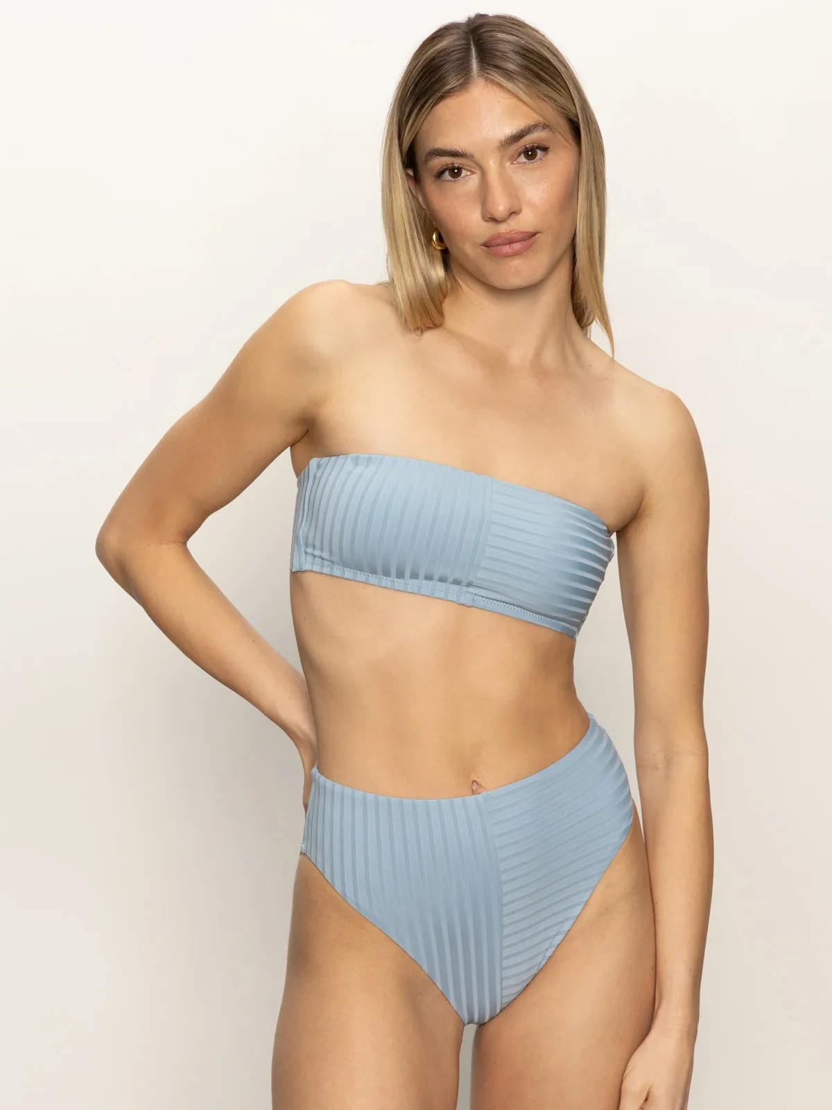 Refresh Rib Bandeau Bikini Top Blue Chateau