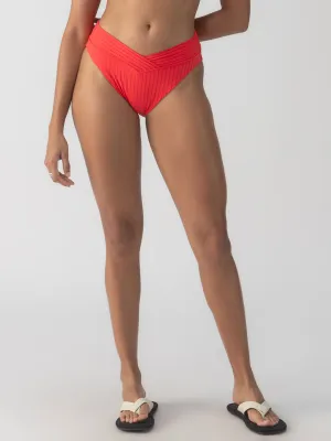Refresh Rib V Waist High Leg Bikini Bottom Mars Red