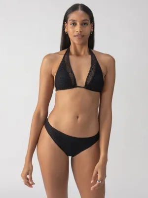 Sea Crochet Halter Tall Tri Bikini Top Black