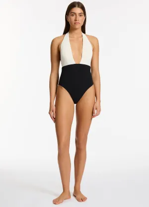 Versa Rib Plunge One Piece - Black/Cream