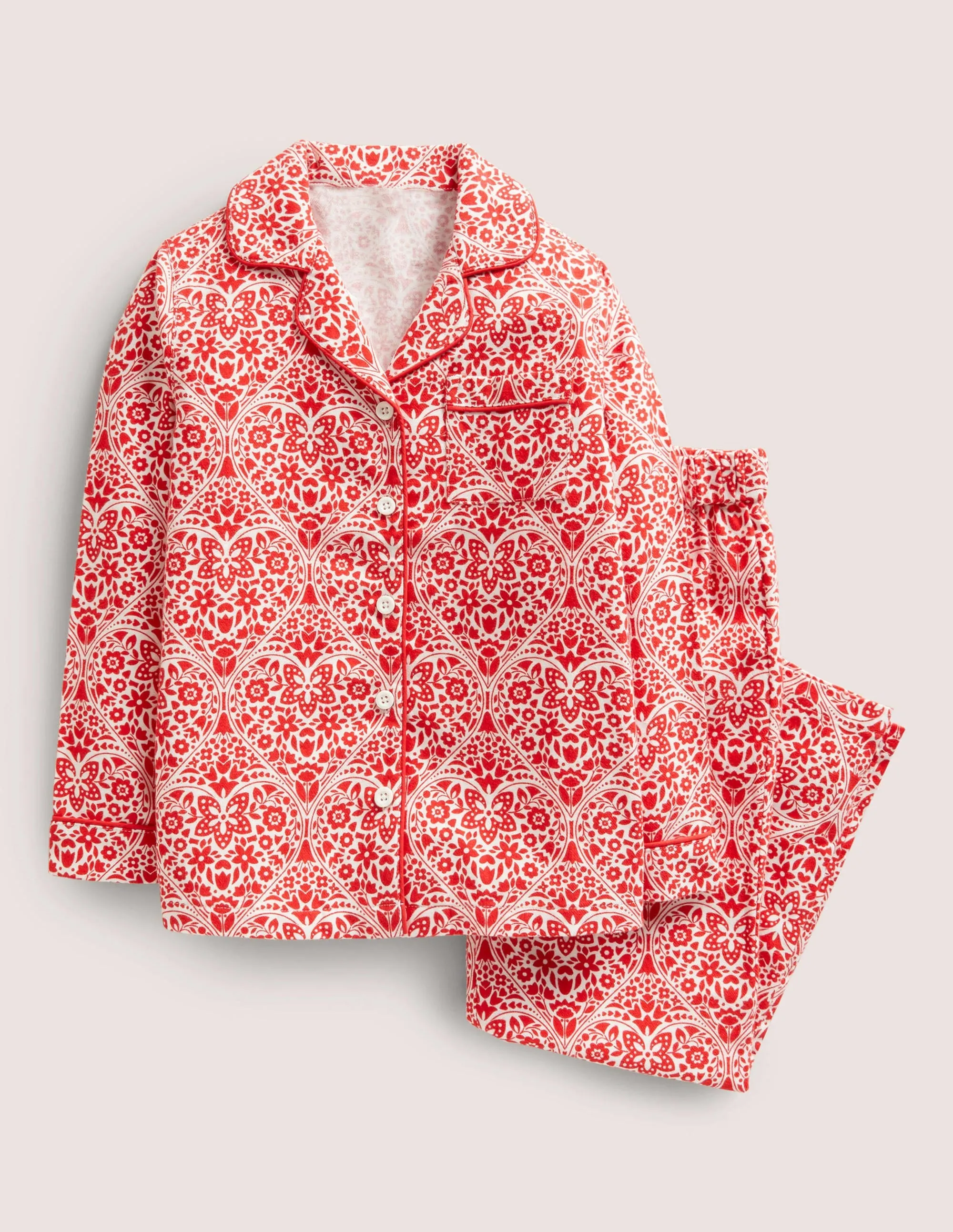 Woven Mini Me Pyjama Set-Rockabilly Red Folk Hearts